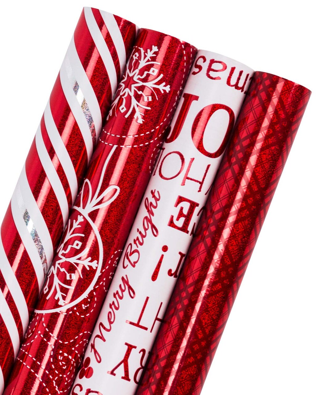 30 Inch Christmas Wrapping Paper Set - Jumbo Roll Red and White Christmas Design with Metallic Foil Shine - 4 Rolls - 30 inch x 120 inch Per Roll